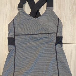 Lululemon Energy Tank Top Gray Grey Striped Criss Cross Back Size 6